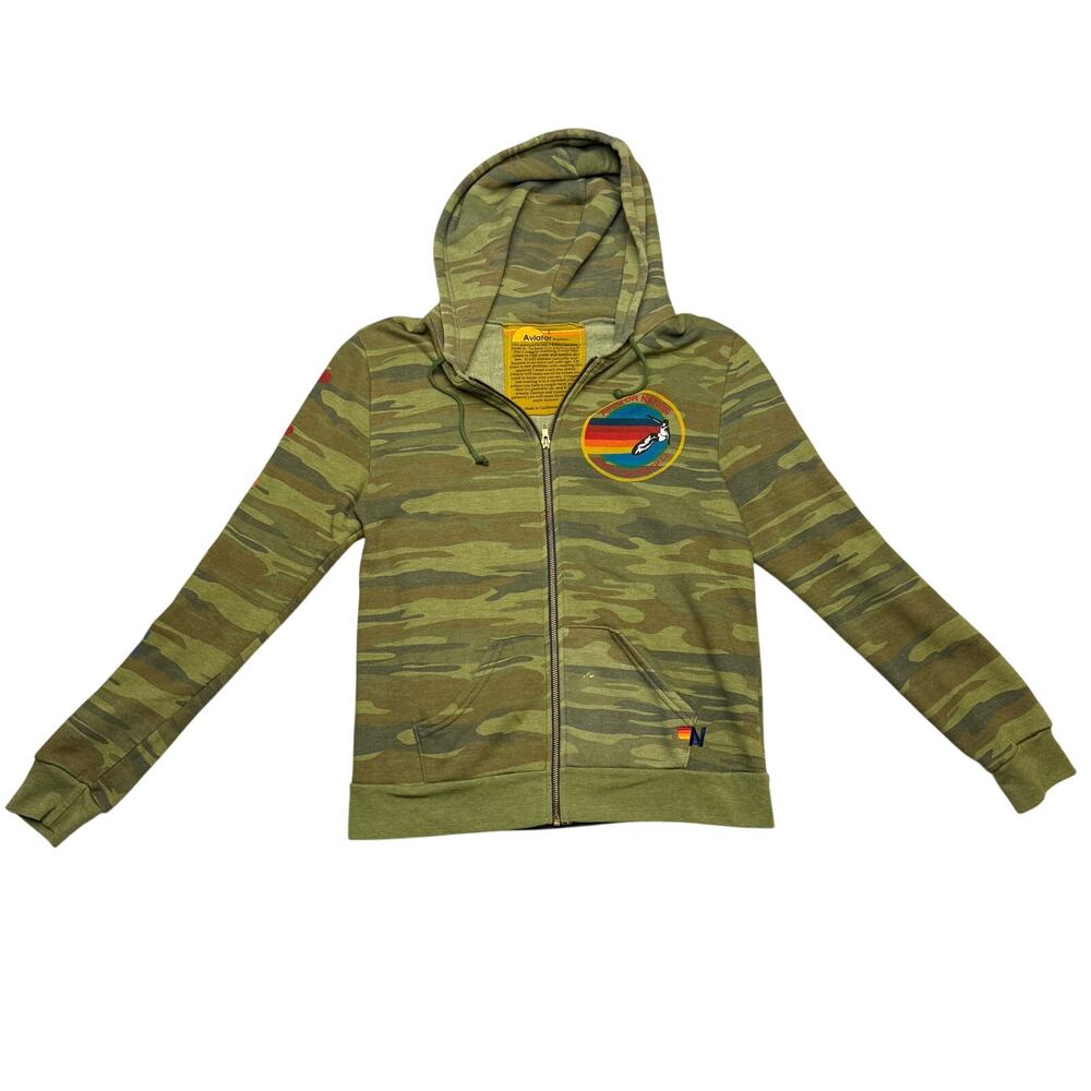 Aviator Nation Manhattan Beach CA Big Logo Camo Full Zip Hoodie Women's Large